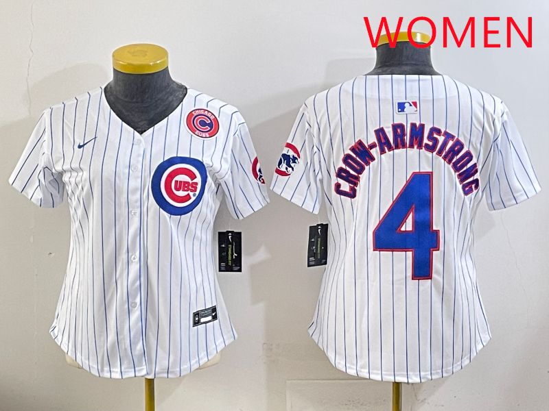 Women 2025 Chicago Cubs #4 Crow-Armstrong White Stripe Game Nike MLB Jersey style 6